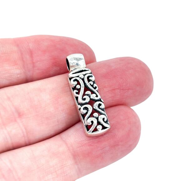 Vintage Sterling Silver 925 Ornate Scroll Bar Pendant - Picture 1 of 7